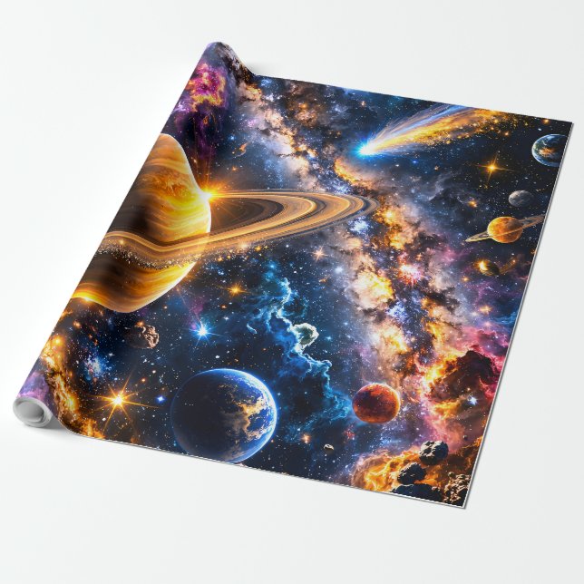 Space nebula and planets premium wrapping paper presentpapper (Utrullad)