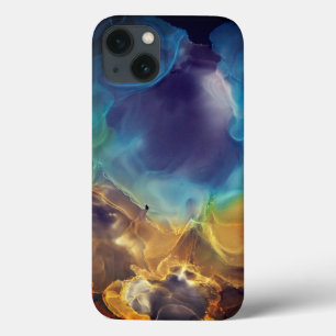 Space Nebula blue gult Alcohol bläck art