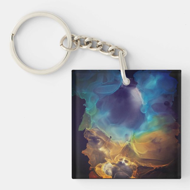 Space Nebula blue gult Alcohol bläck art (Framsidan)