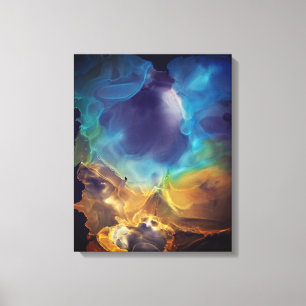 Space Nebula blue gult Alcohol bläck art Canvastryck