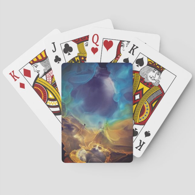 Space Nebula blue gult Alcohol bläck art Casinokort (Baksidan)