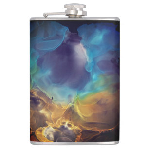 Space Nebula blue gult Alcohol bläck art Fickplunta