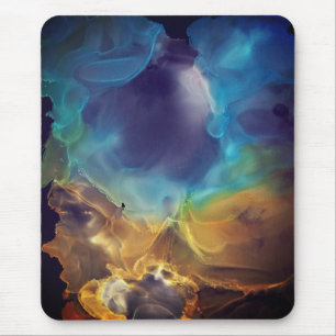 Space Nebula blue gult Alcohol bläck art Musmatta