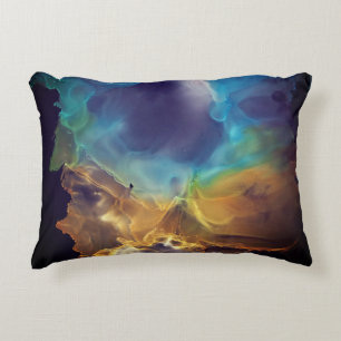 Space Nebula blue gult Alcohol bläck art Prydnadskudde