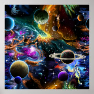 Space Nebula med planeter och stjärnor Poster