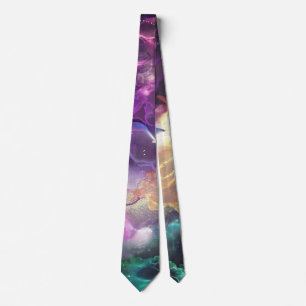 Space Nebula rosa, guld grönt stjärnor Alcohol blä Slips