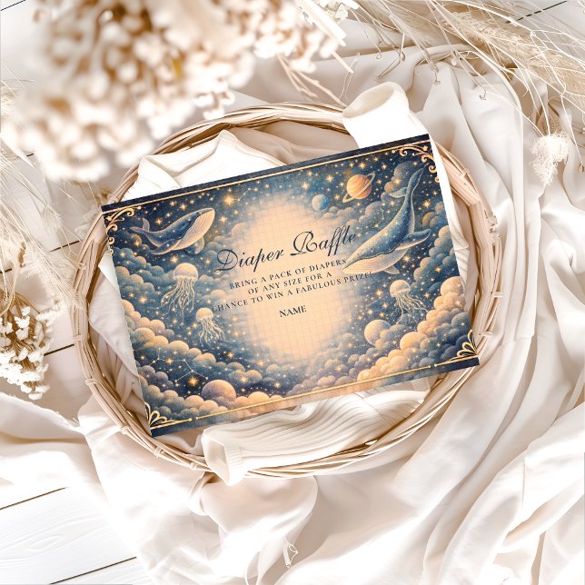 Space Ocean Whales Baby Shower Diapper Raffle Tilläggskort (Skapare uppladdad)