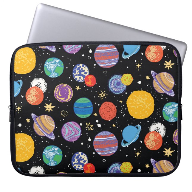 Space Odyssey: Planeten Mönster Laptop Fodral (Framsidan)