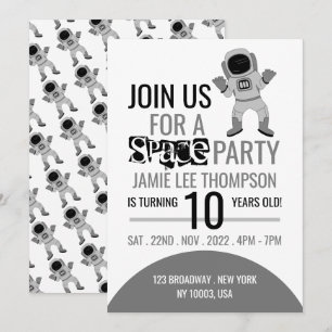 Space Party Astronaut, födelsedag Inbjudningar