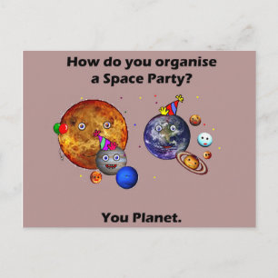 Space Party Planet Funny Skol skämt Joke Vykort