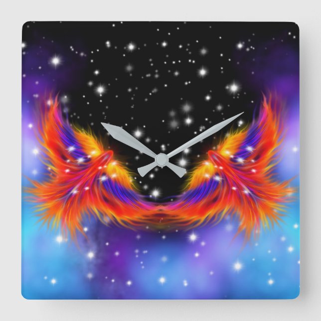 Space Phoenix Nebula Fyrkantig Klocka (Framsida)