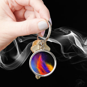 Space Phoenix Vinge Rund Silverfärgad Nyckelring