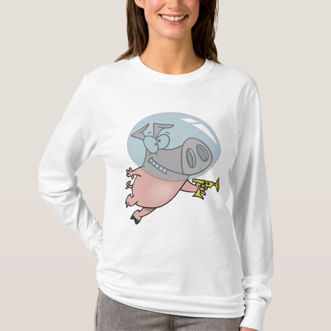 Space Pig with Ray Gun Funny Astronaut T Shirt (Framsida)