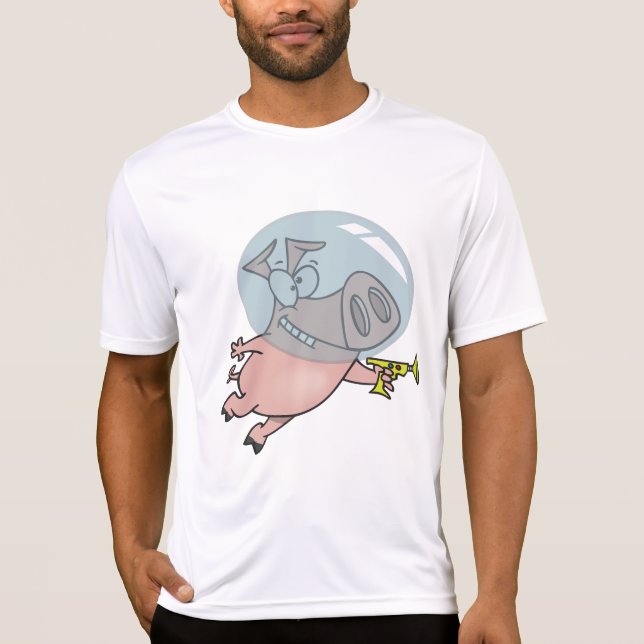 Space Pig with Ray Gun Funny Astronaut T Shirt (Framsida)