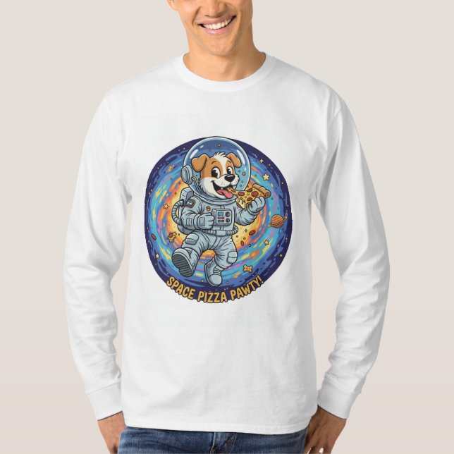 Space Pizza Pawthy Funny Galaxy Cat T-Shirt (Framsida)