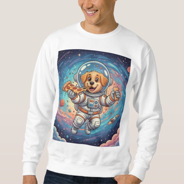 Space Pizza Pawthy Funny Galaxy Cat T-Shirt Lång Ärmad Tröja (Framsida)