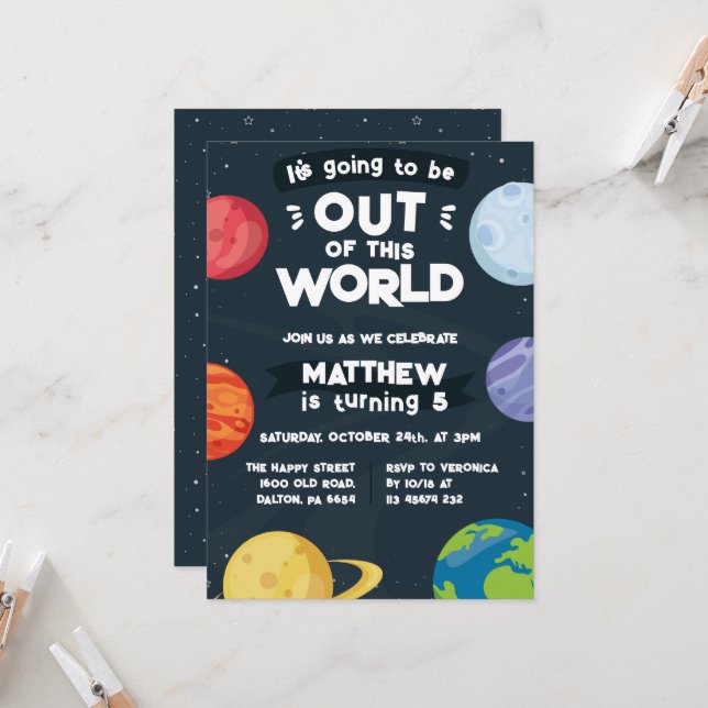 Space Planets Invitation for Birthday Party Galaxy Inbjudningar (Fram/Back In Situ)