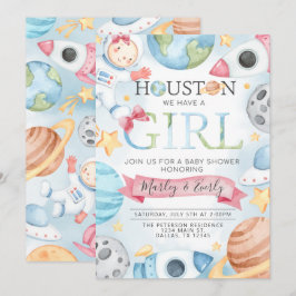 Space Planets Rosa Girl Baby Shower-inbjudan Inbjudningar