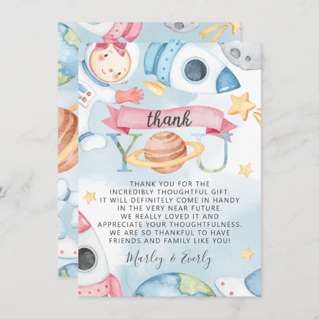 Space Planets Rosa Girl Baby Shower Tack för ditt  Inbjudningar (Fram/baksida)