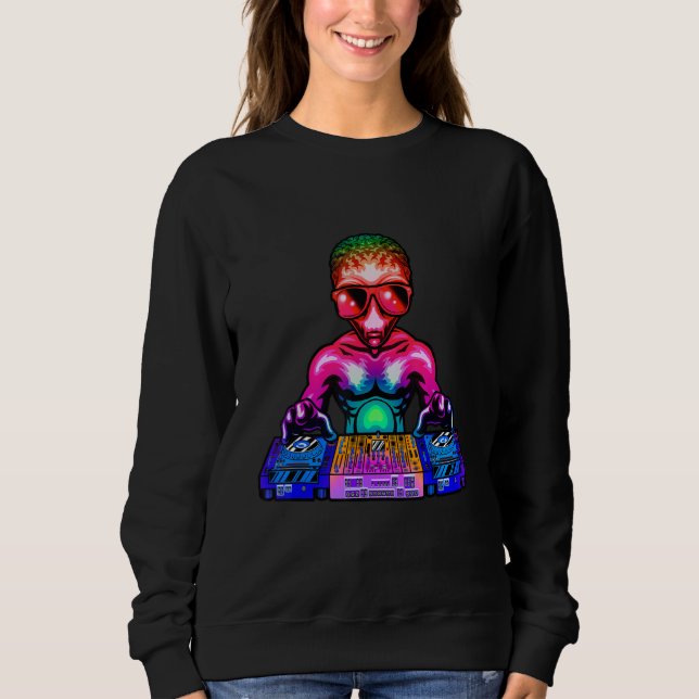 Space Psychedelic Rave Alien DJ Techno House Music T Shirt (Framsida)
