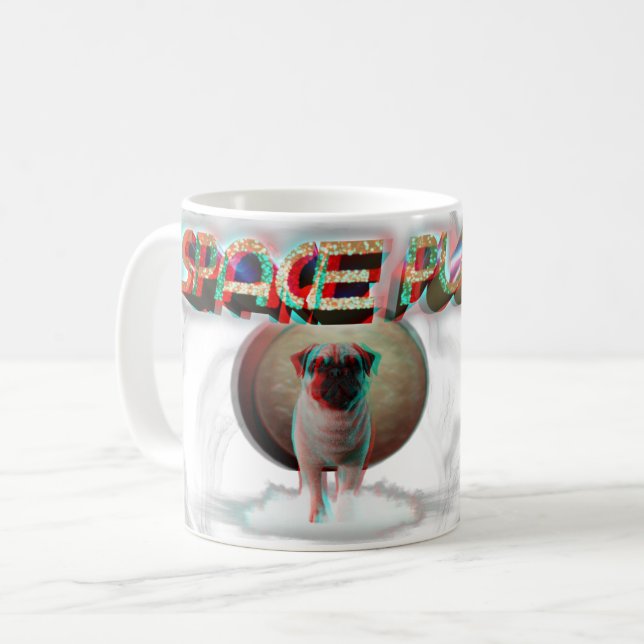 Space Pug 3D Kaffemugg (Framsida vänster)