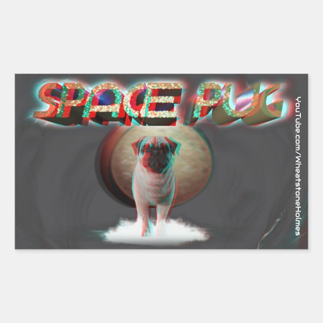 Space Pug 3D Rektangulärt Klistermärke (Framsida)