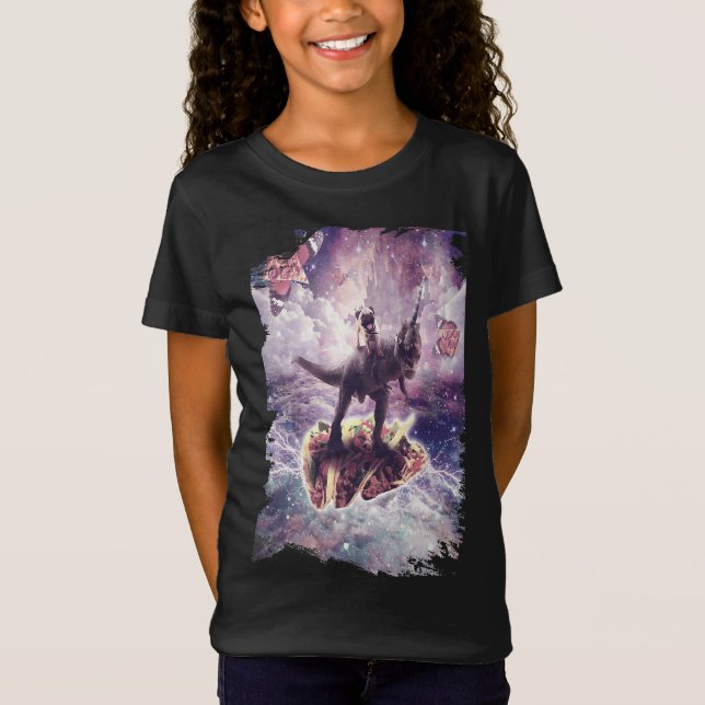 Space Pug Riding Dinosaur - Taco T-shirt (Framsida)