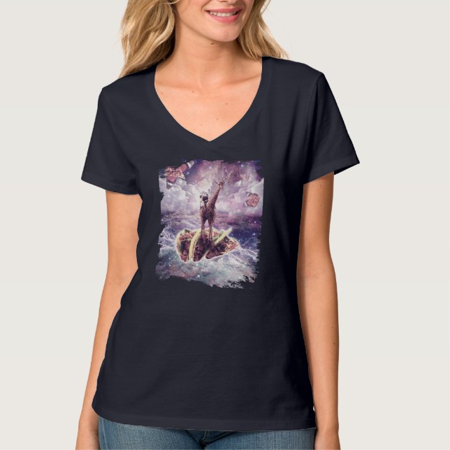 Space Pug Riding Giraffe Unicorn - Pizza & Taco T Shirt (Framsida)