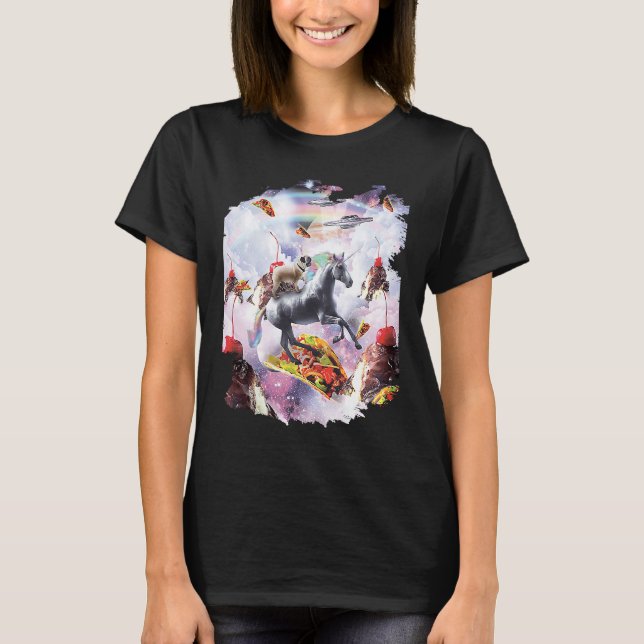 Space Pug Riding Unicorn  Ice Cream & Taco T Shirt (Framsida)
