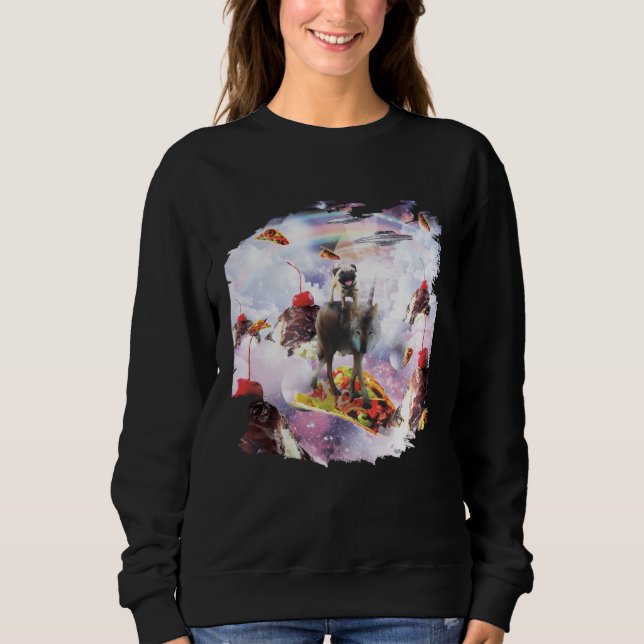 Space Pug Riding Wolf Ice Cream & Taco T Shirt (Framsida)