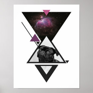 Space Pug Svart Pug Hund Gift-idé för Pug Älskar Poster