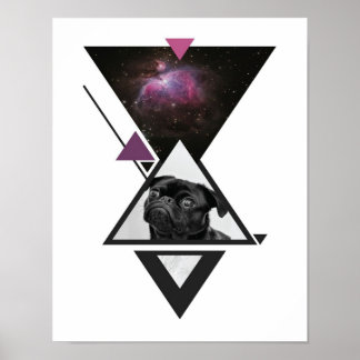 Space Pug | Svart Pug Hund Gift-idé för Pug Älskar Poster