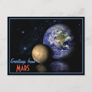 Space Red Blue Black Mars Earth Globe Photo Vykort