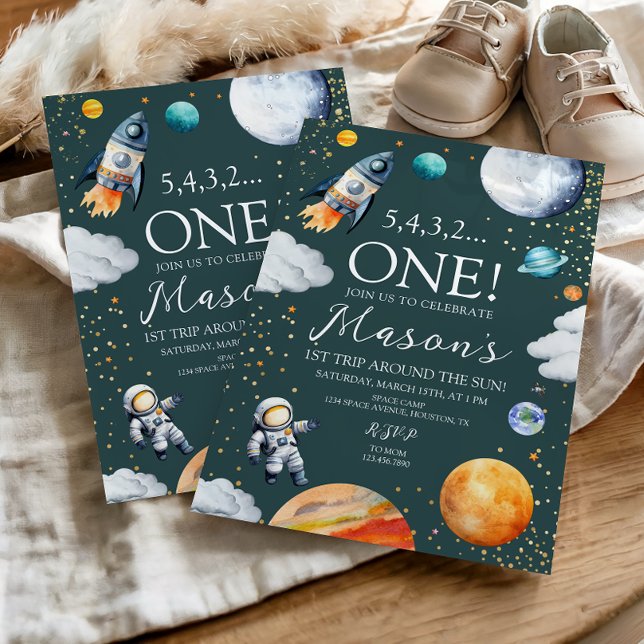 Space Rocket 1st Trip Around the Sun Birthday Inbjudningar (Skapare uppladdad)