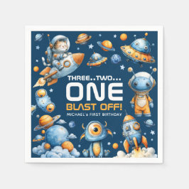 Space Rocket Astronaut Cat Blast Off 1st Birthday Pappersservett