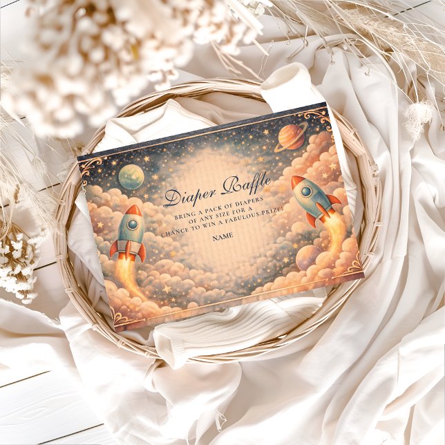 Space Rocket Clouds Diapper Raffle Tilläggskort (Skapare uppladdad)