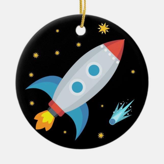 Space Rocket Emoji Julgransprydnad Keramik (Framsidan)