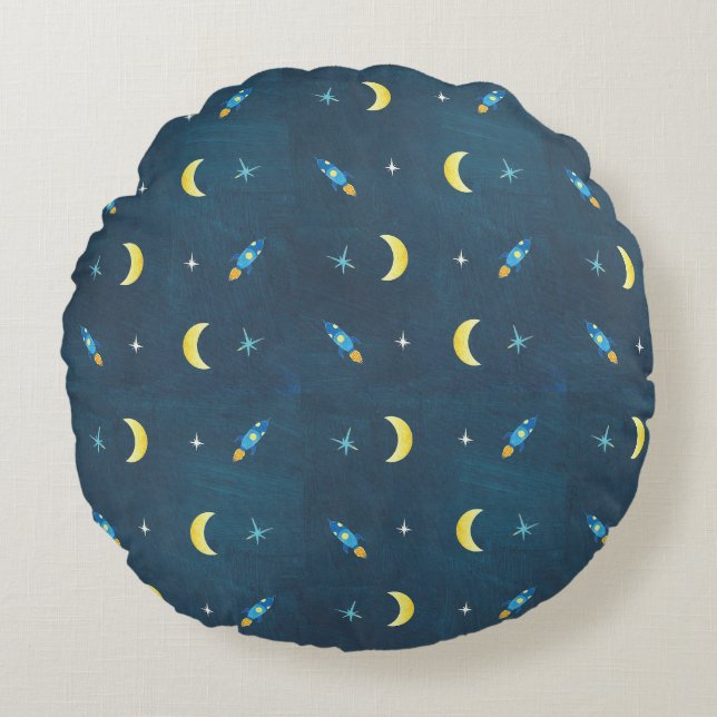 Space Rocket Frakt Mönster Rund Kudde (Framsidan)