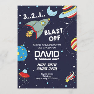 Space Rocket Galaxy Blast off Boy Birthday Inbjudningar