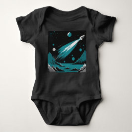 Space Rocket – Grey & Blue Baby Bodysuit T Shirt