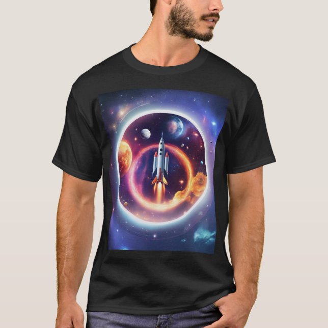 "Space Rocket Holography Circle" T Shirt (Framsida)