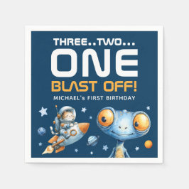 Space Rocket Launch Blast Off Cute 1st Birthday Pappersservett
