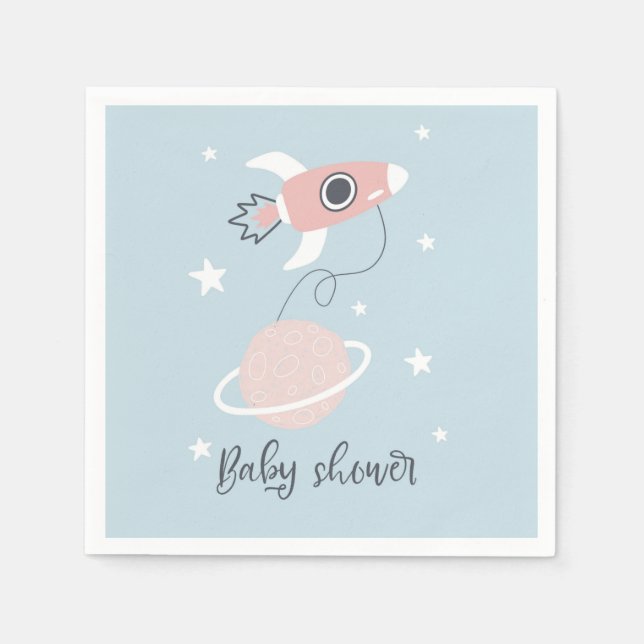 Space Rocket och Jupiter Baby Shower Pappersservett (Framsidan)