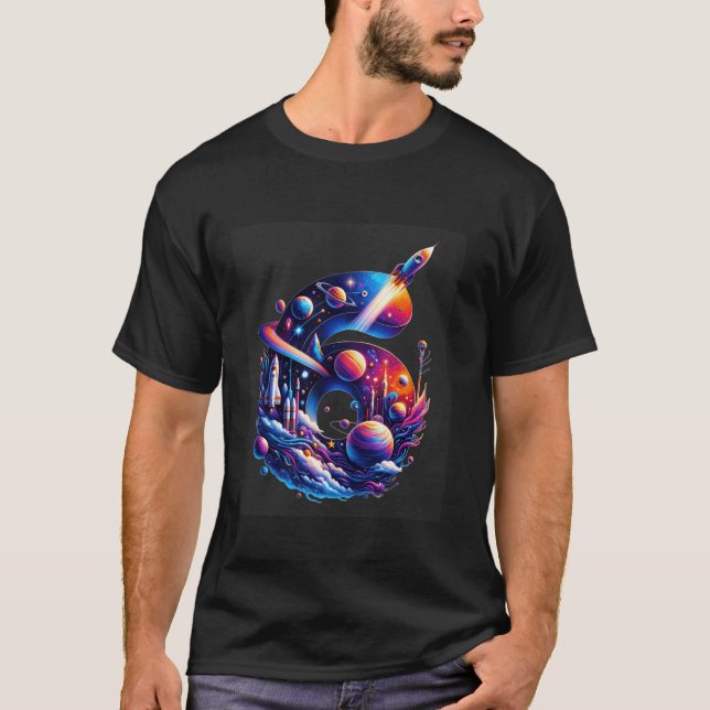 Space Rocket Planet Kid 6e Födelsedagsfest 6 Y T Shirt (Framsida)