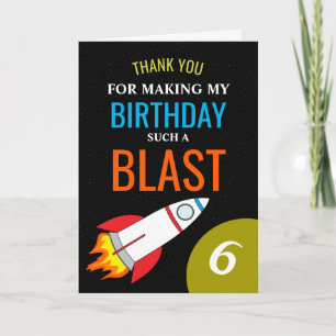 Space Rocket till Måne Barn Birthday Tack Kort