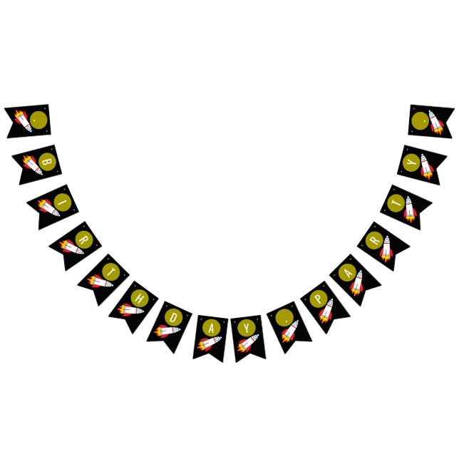 Space Rocket till Måne Barns födelsedag Vimplar (Alla)