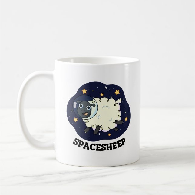 Space Sheep Funny Astronaut Pun Kaffemugg (Vänster)