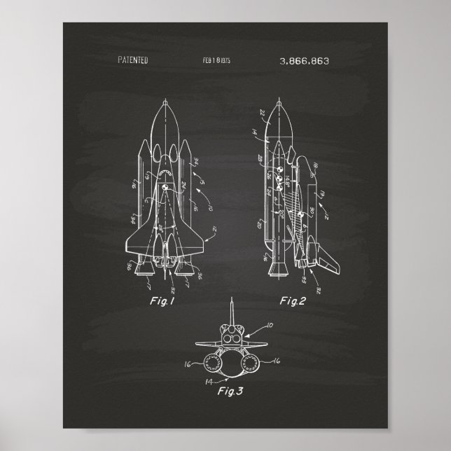 Space Shuttle 1975 Patent Art - Chalkboard Poster (Framsidan)
