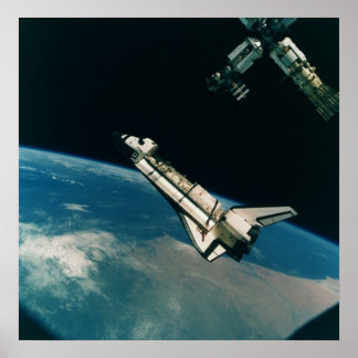 Space Shuttle Atlantis med MIR Poster