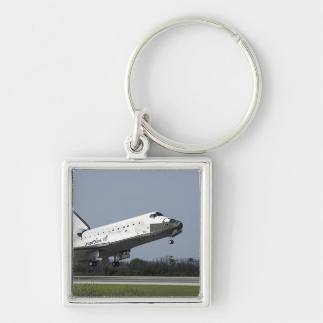 Space Shuttle Discovery-landar på Runway 33 2 Fyrkantig Silverfärgad Nyckelring (Framsidan)